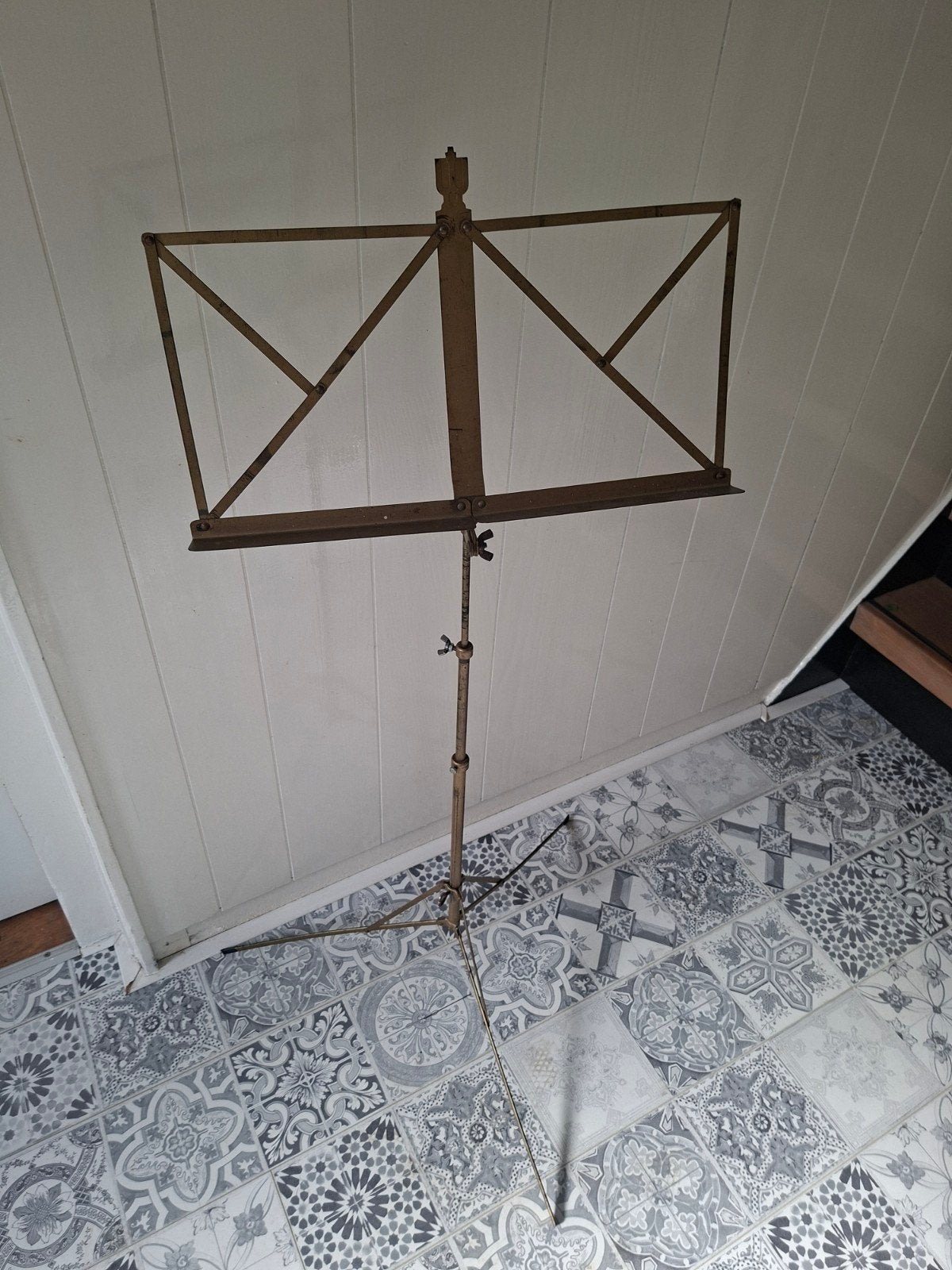 muziek standaard blokfluit viool goudklerig brocante vintage, Ophalen, Gebruikt, Muziekstandaard, Dwarsfluit