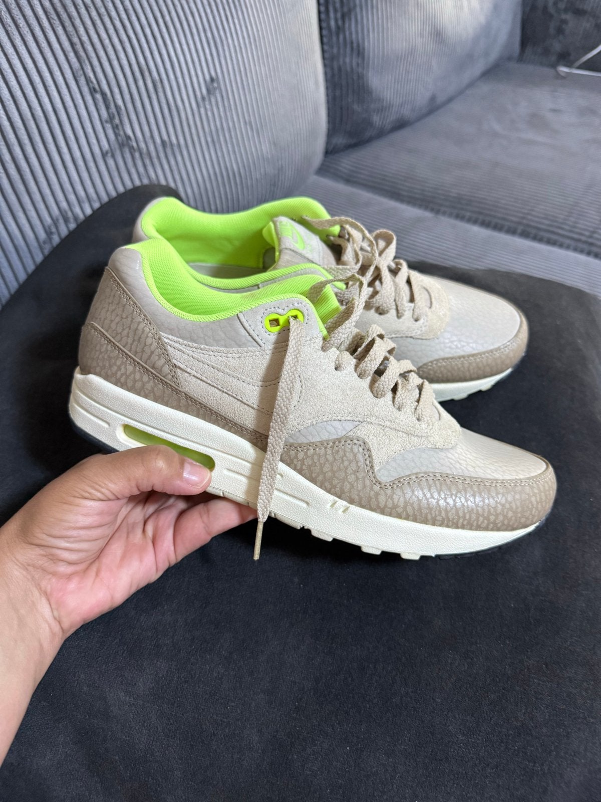 the Nike Air Max 1 Premium "Safari String", - Maat 42, Kleding | Heren, Ophalen, Zo goed als nieuw, Overige kleuren, Sneakers of Gympen