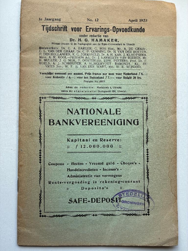 Tijdschrift voor ervarings-opvoedkunde(1923), Ophalen of Verzenden, H.G.Hamaker e.a.