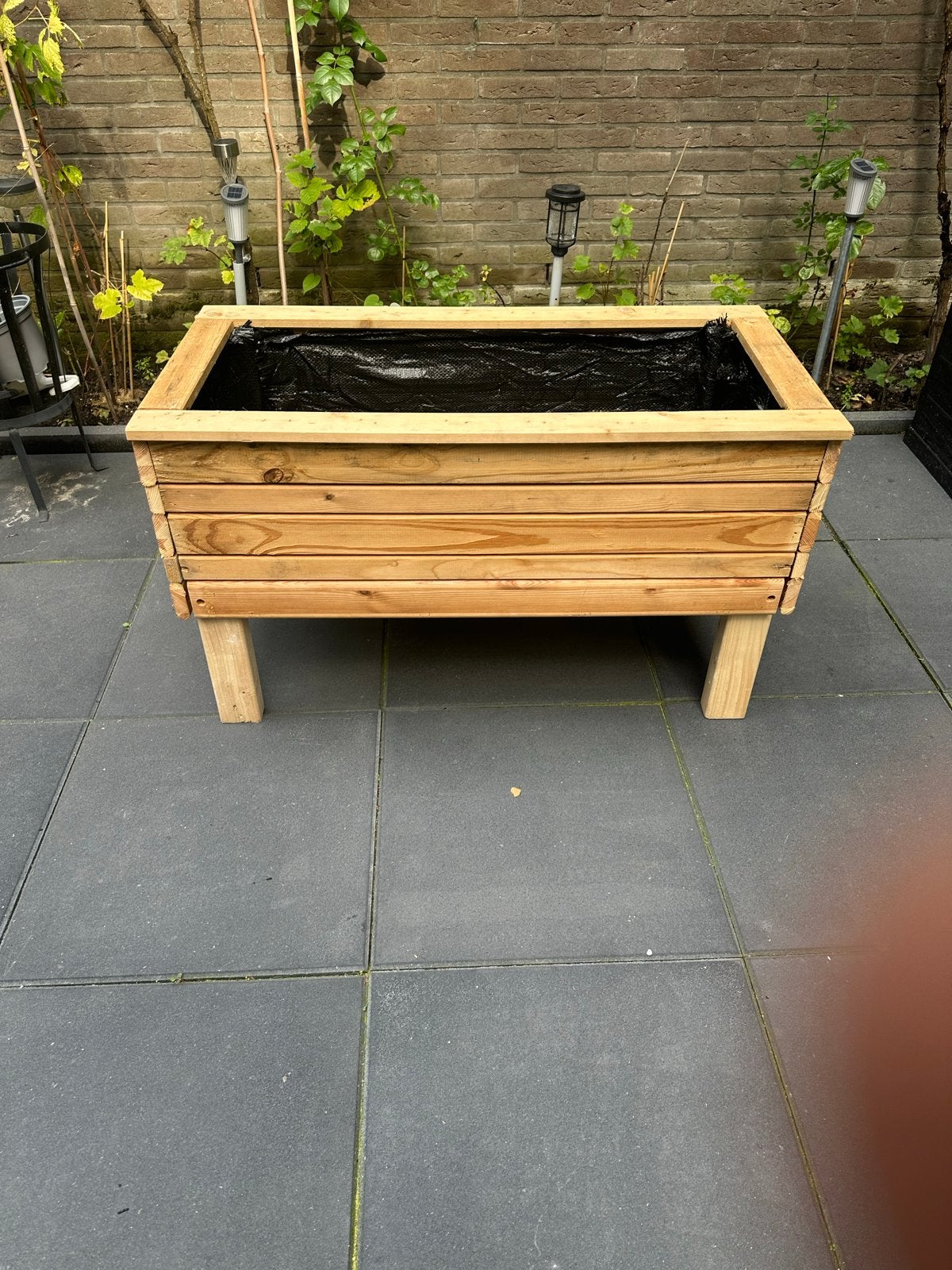 Stevige houten plantenbak met binnenvoering, Tuin en Terras, Ophalen, Gebruikt, Balkon, 60 tot 100 cm