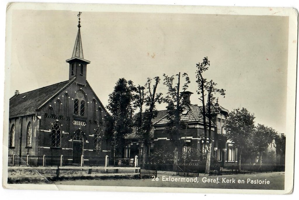2e Exloërmond - Geref. Kerk en Pastorie, Verzenden, 1920 tot 1940, Gelopen, Drenthe