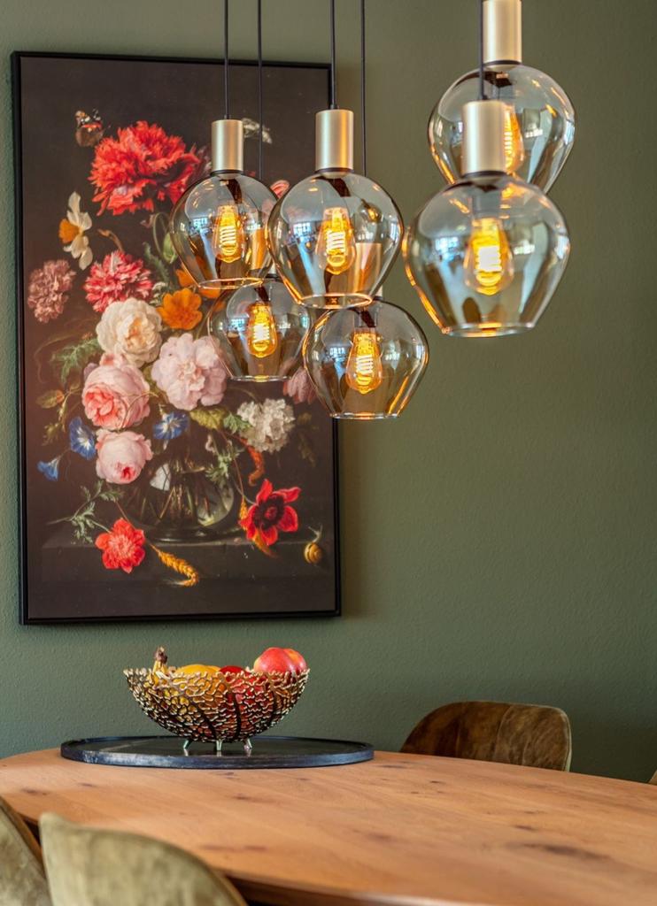 Luxe industriële hanglamp met 6 glazen bollen, Ophalen, Zo goed als nieuw, Industrieel, Metaal