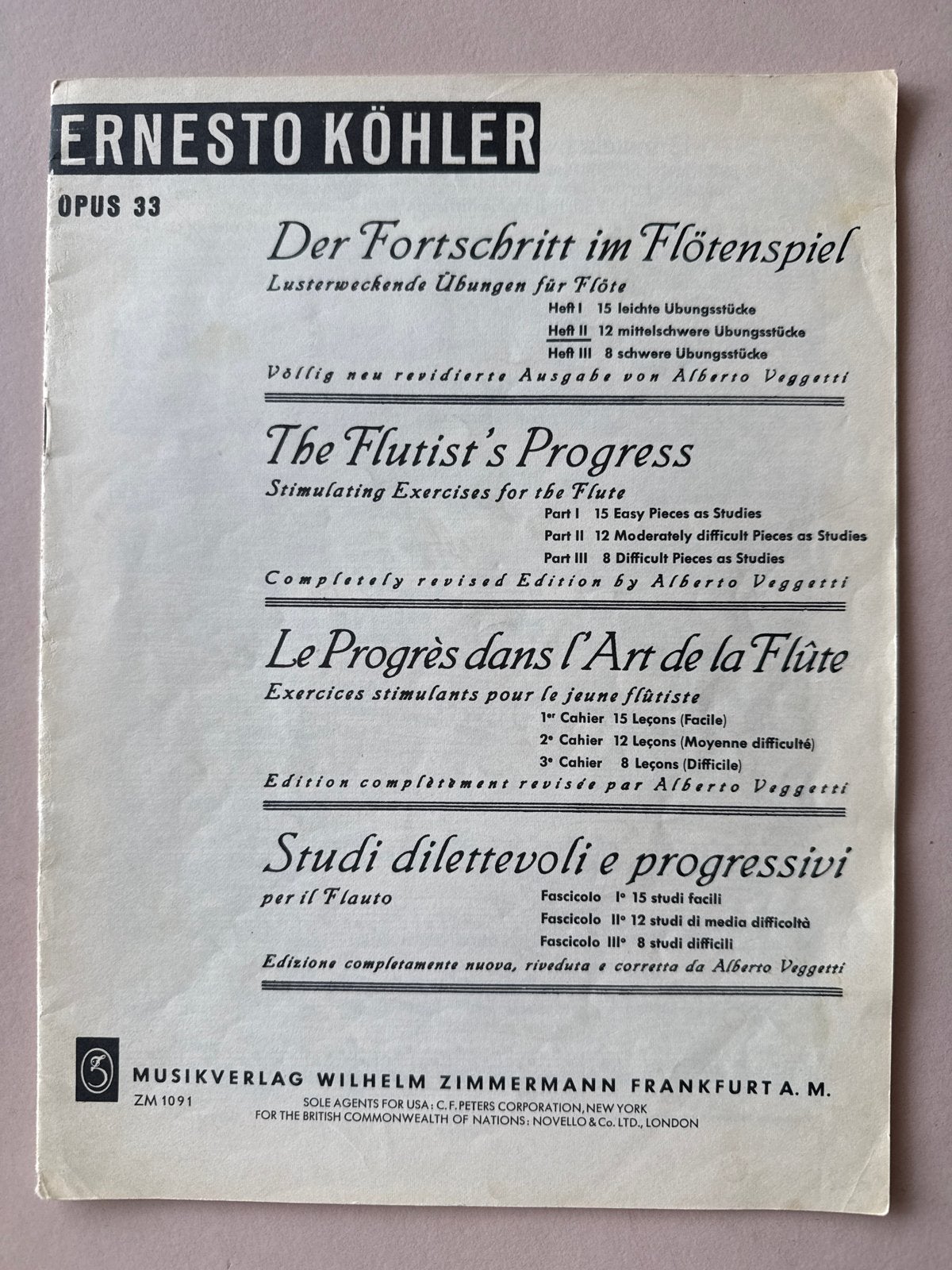 Ernesto Köhler Opus 33 - Fluitlesboek, Gebruikt, Klassiek, Les of Cursus, Dwarsfluit of Piccolo