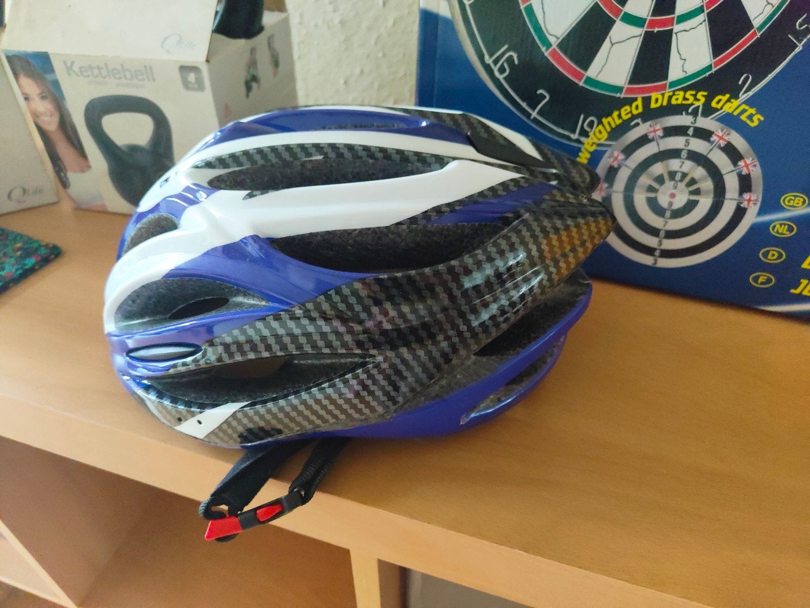 Fietshelm - Blauw, Wit, Carbonlook, Fietsen en Brommers, Ophalen, Gebruikt, Onbekend, Overige maten