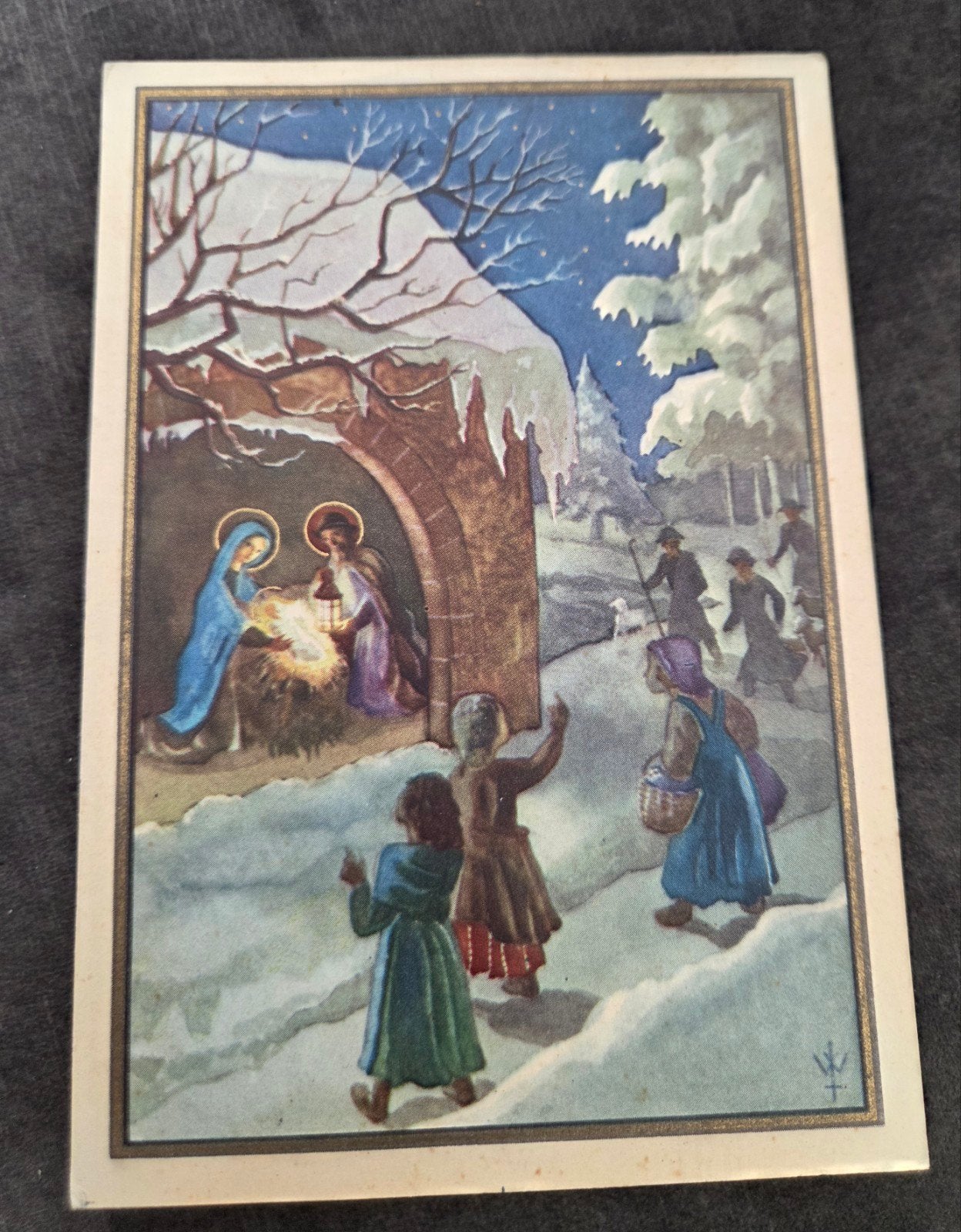 Oude Kerstkaart 1956 - Geboorte van Jezus, Verzenden, 1940 tot 1960, Gelopen, Feest(dag)