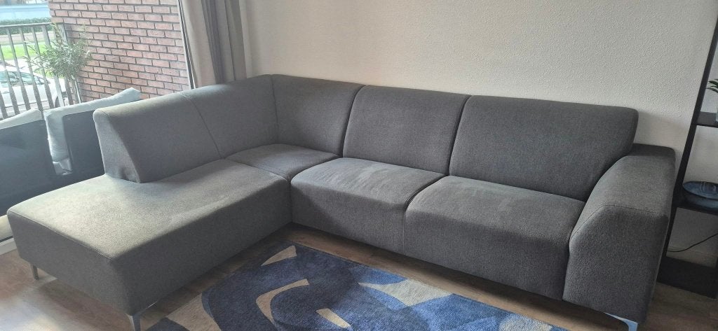 Moderne grijze hoekbank met chaise longue, Ophalen, 250 tot 300 cm, Gebruikt, Hoekbank