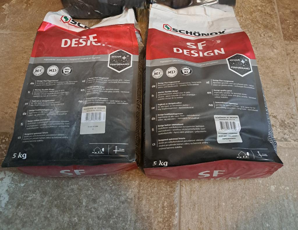 Voegmortel Schönox SF Design Zilvergrijs en Manhattan, 5 kg, Doe-het-zelf en Verbouw, Tegels, Ophalen, Overige materialen, Overige typen