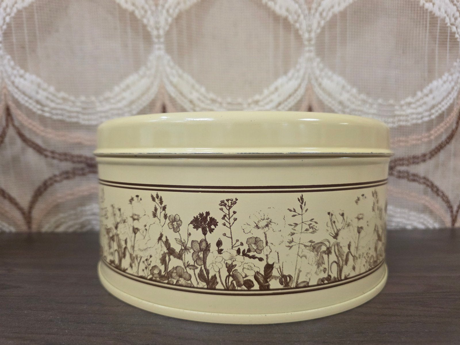 Vintage Brabantia koektrommel beige bruine bloemen, Verzamelen, Ophalen of Verzenden, Huis en Inrichting