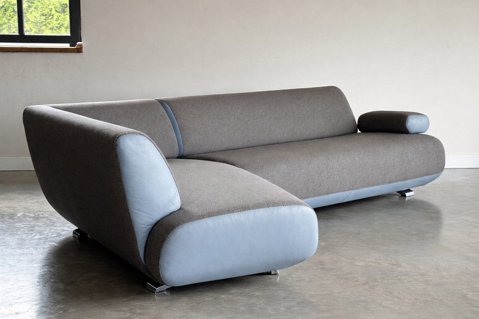 Als Nieuw Leolux Guadalupe Hoekbank - Blauw/Grijs - Top Item, 250 tot 300 cm, X, Hoekbank, Ophalen of Verzenden