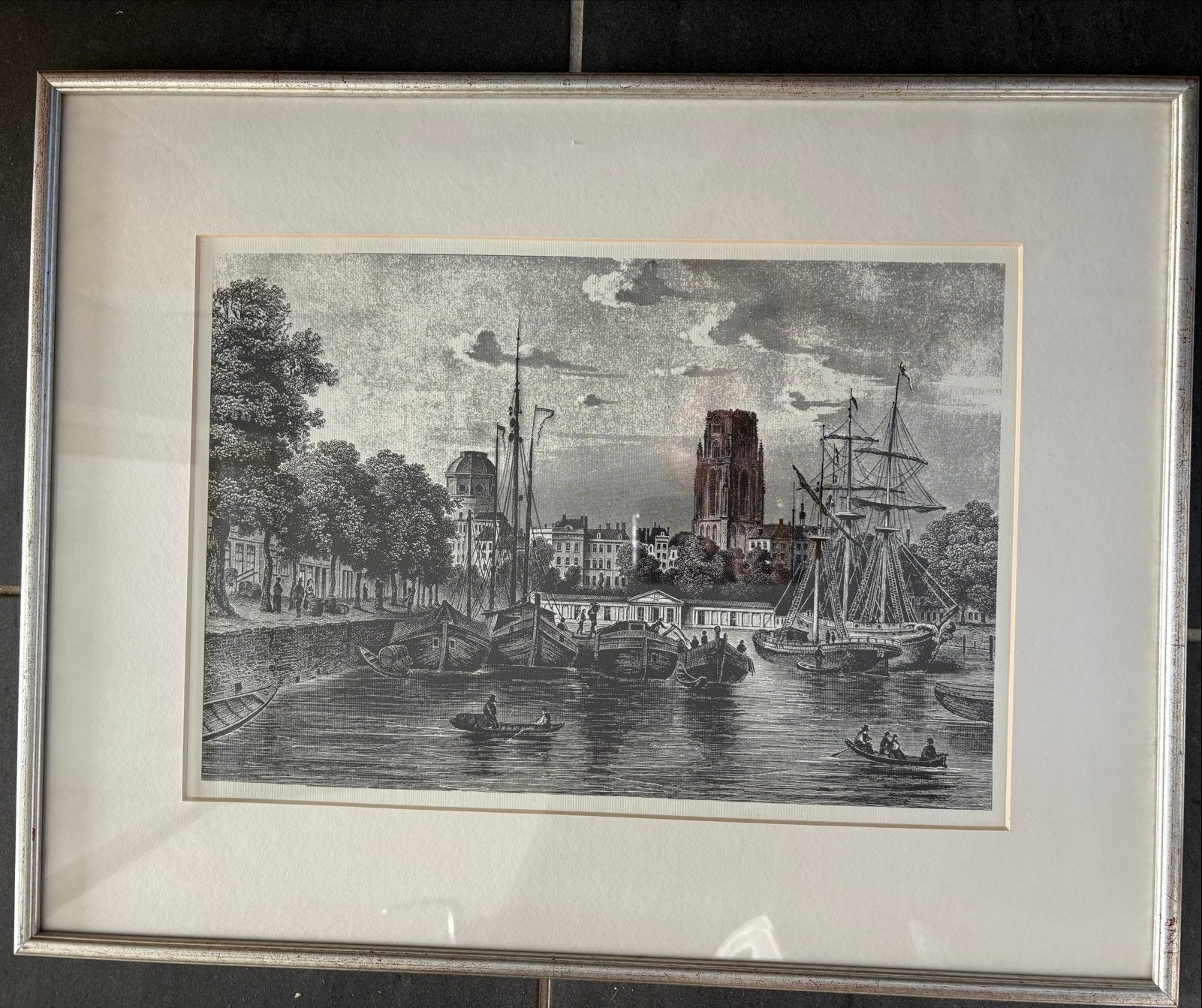 Ingelijste etsdruk Rotterdamse Laurenskerk, Antiek en Kunst, Ophalen, Stadsgezicht, Ets, Ingelijst