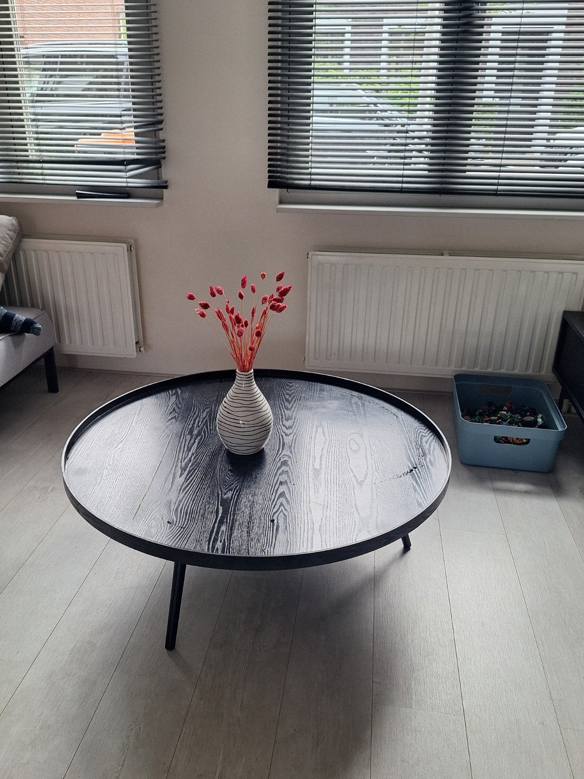 Woood ronde houten salontafel zwart Karwei 100cm diameter, Ophalen, Gebruikt, 50 tot 100 cm, Rond