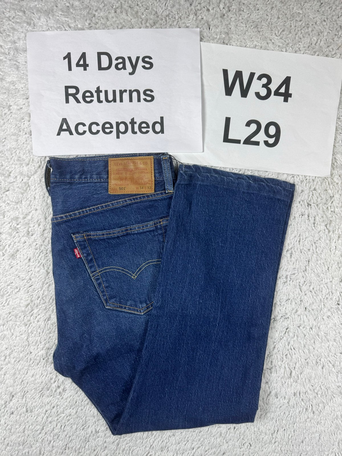 Levi's 501 Donker Blauw Jeans W34 ingekort naar L29 2674, Zo goed als nieuw, H, H, W33 - W34 (confectie 48/50)