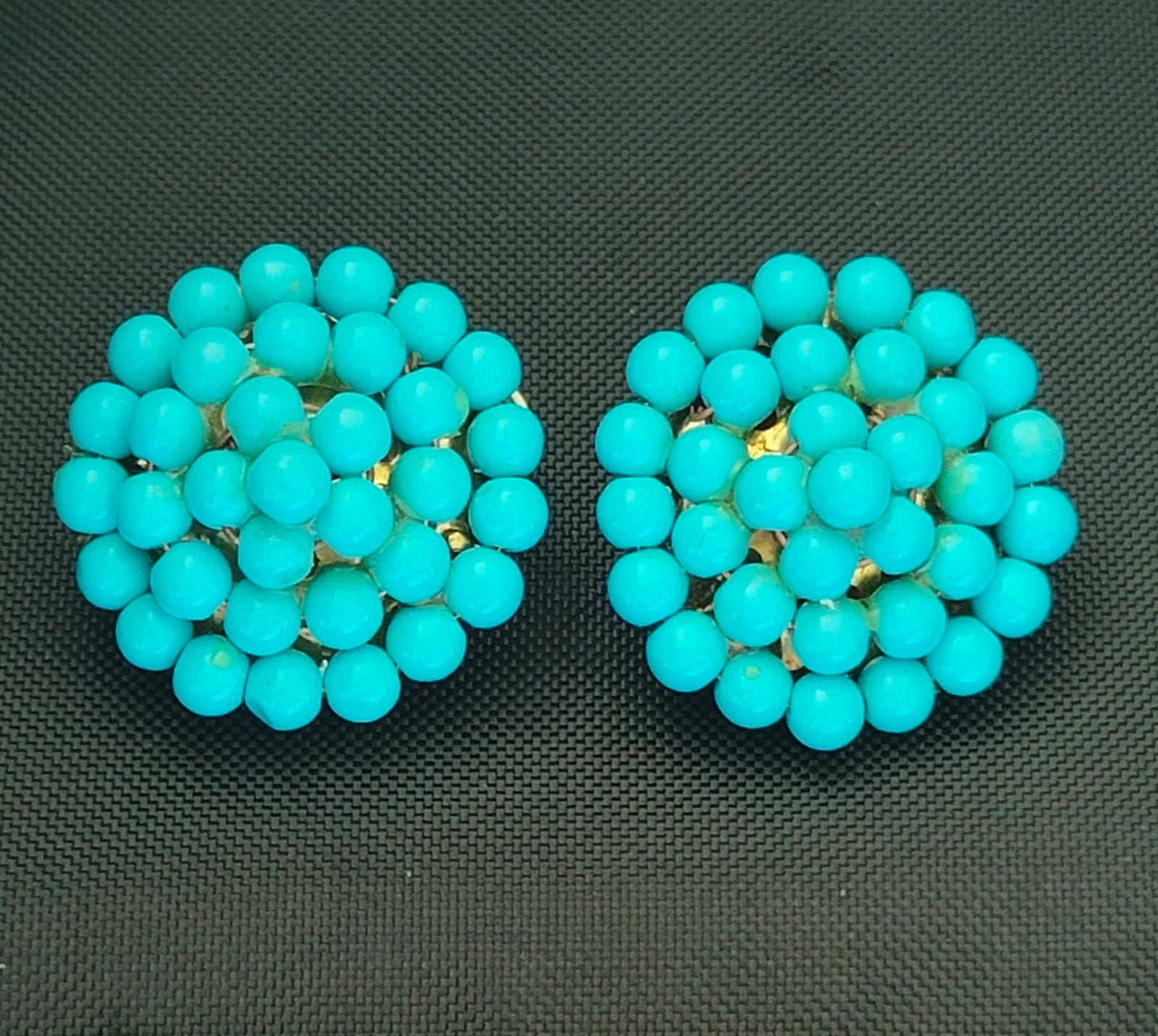 Vintage jaren 70 turquoise clip oorbellen, Verzenden, Zo goed als nieuw, Overige materialen