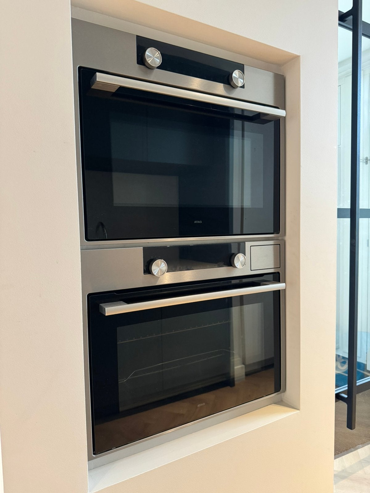 Atag set: inbouwoven met magnetron en combi stoomoven, Witgoed en Apparatuur, Ovens, Ophalen, Zo goed als nieuw, Hete lucht, Inbouw