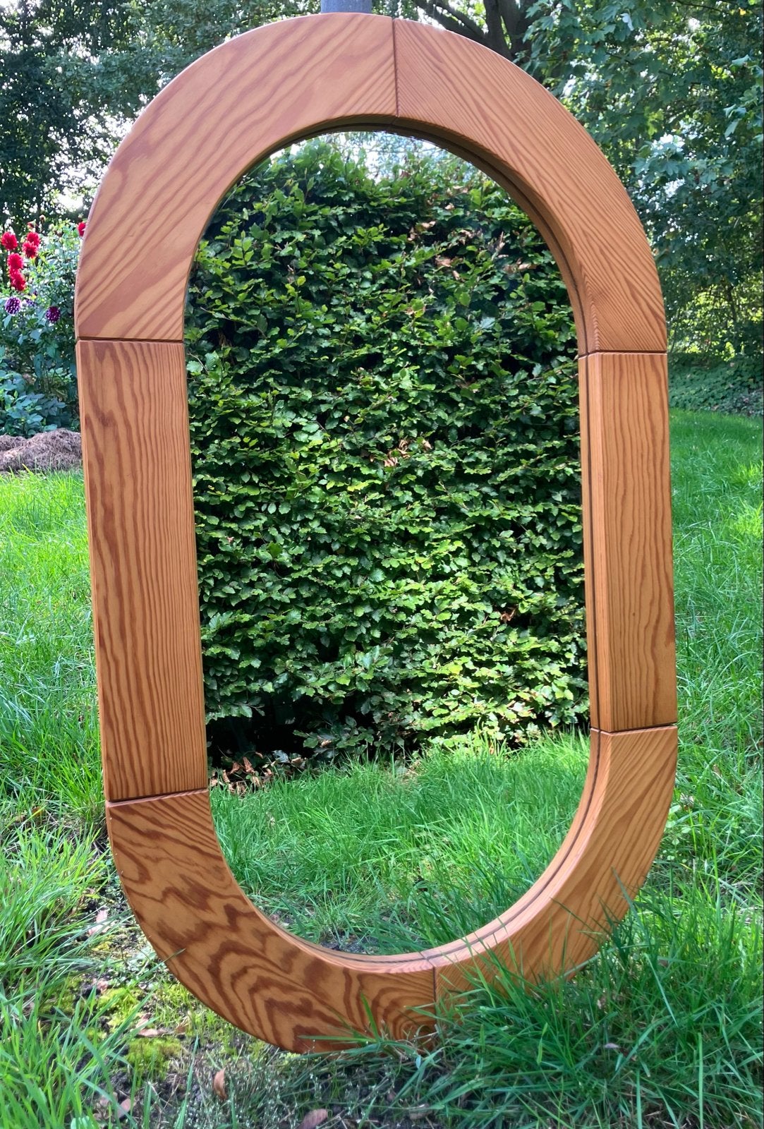 Vintage ovale spiegel massief grenen IKEA Finja 2 jaren 70, Ophalen, Ovaal, 50 tot 100 cm, 100 tot 150 cm