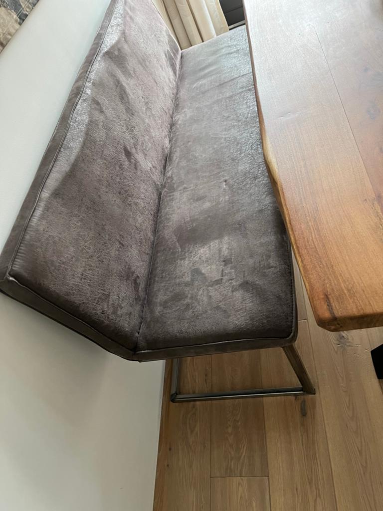 Eettafelbank bruin-grijs 175 cm met metalen onderstel, Ophalen, Minder dan 75 cm, 150 tot 200 cm, Driepersoons