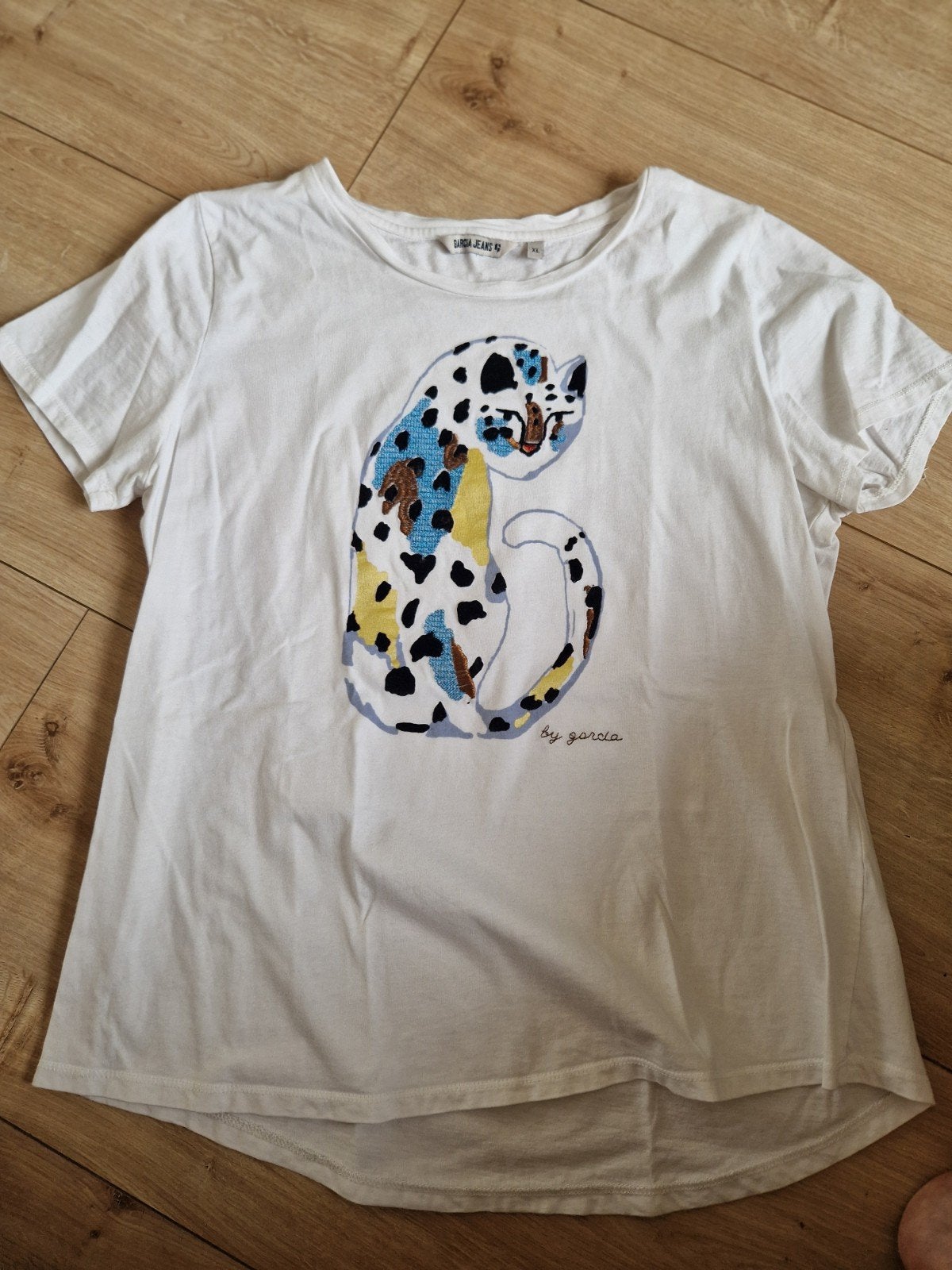 Garcia T-shirt XL met grappige luipaard print, Wit, Maat 46/48 (XL) of groter, Ophalen of Verzenden, Korte mouw
