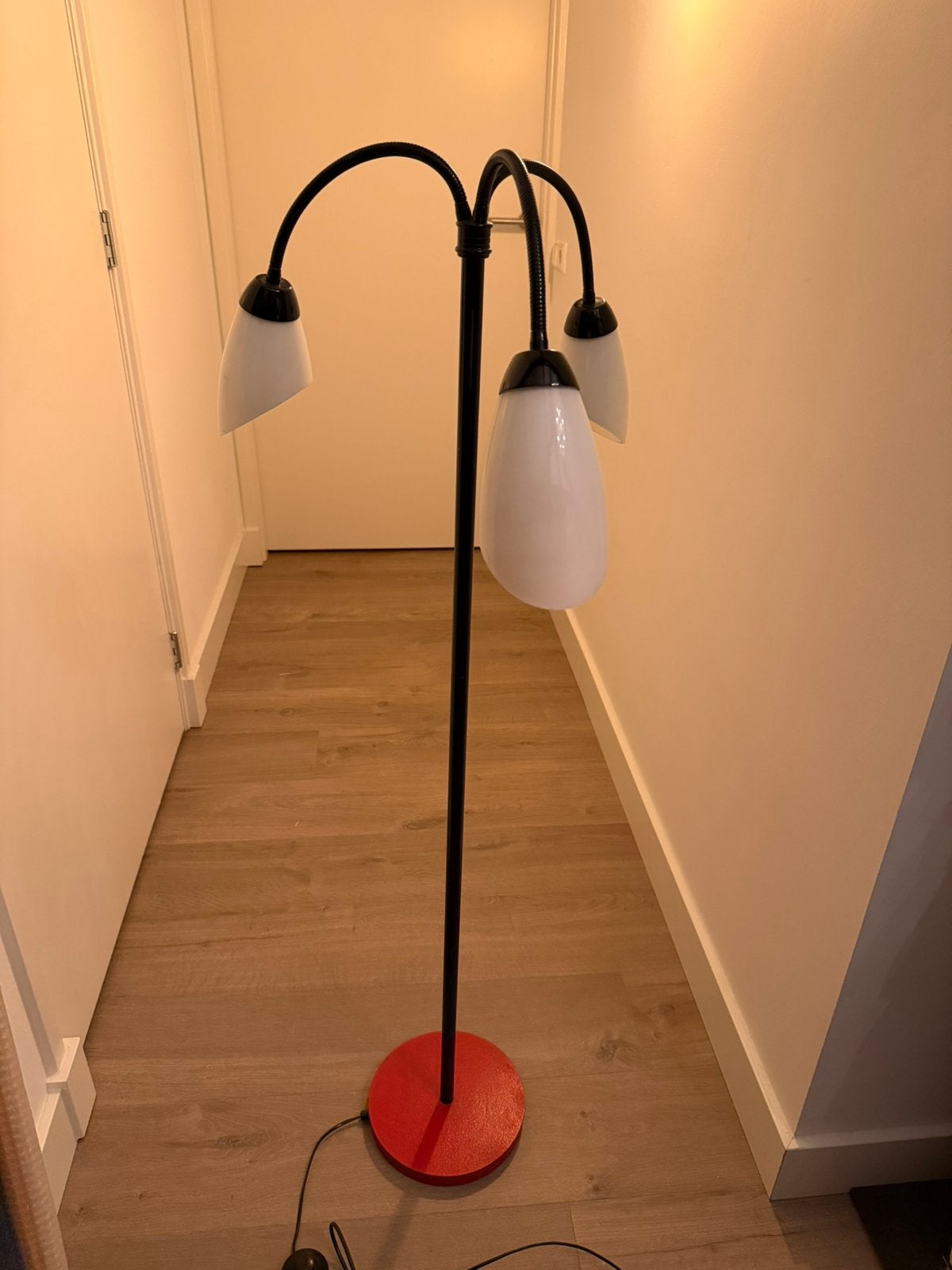 Retro Vloerlamp met Melkglazen Kapjes en Dimmer, Ophalen, Gebruikt, Glas
