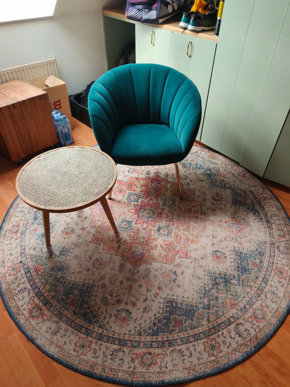 Vloerkleed rond 200 cm vintage volero, Ophalen, Gebruikt, 200 cm of meer, 200 cm of meer