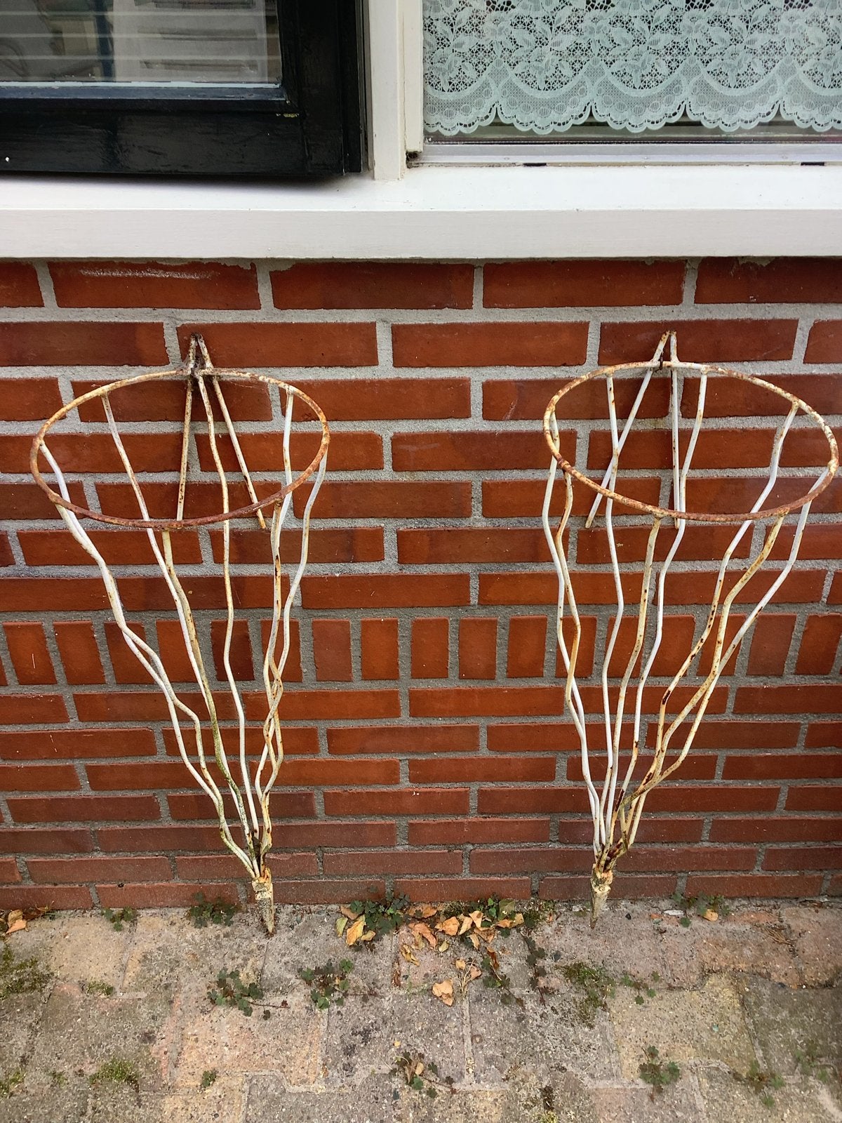 Set van 2 gietijzeren plantenhangers voor buiten, Ophalen, Gebruikt, Balkon, Minder dan 60 cm