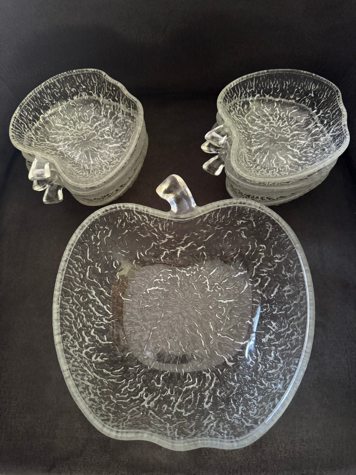 7-delige glazen schaalset in appelvorm vintage, Gebruikt, Schaal, Ophalen of Verzenden, Glas