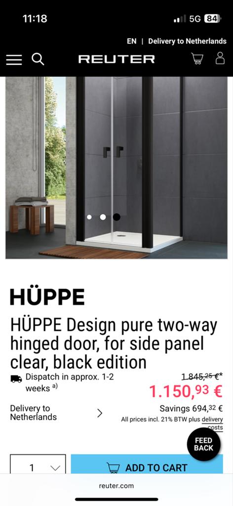 Hüppe Douchedeur Design Pure - Nieuw in verpakking, Ophalen, Nieuw, Met douche