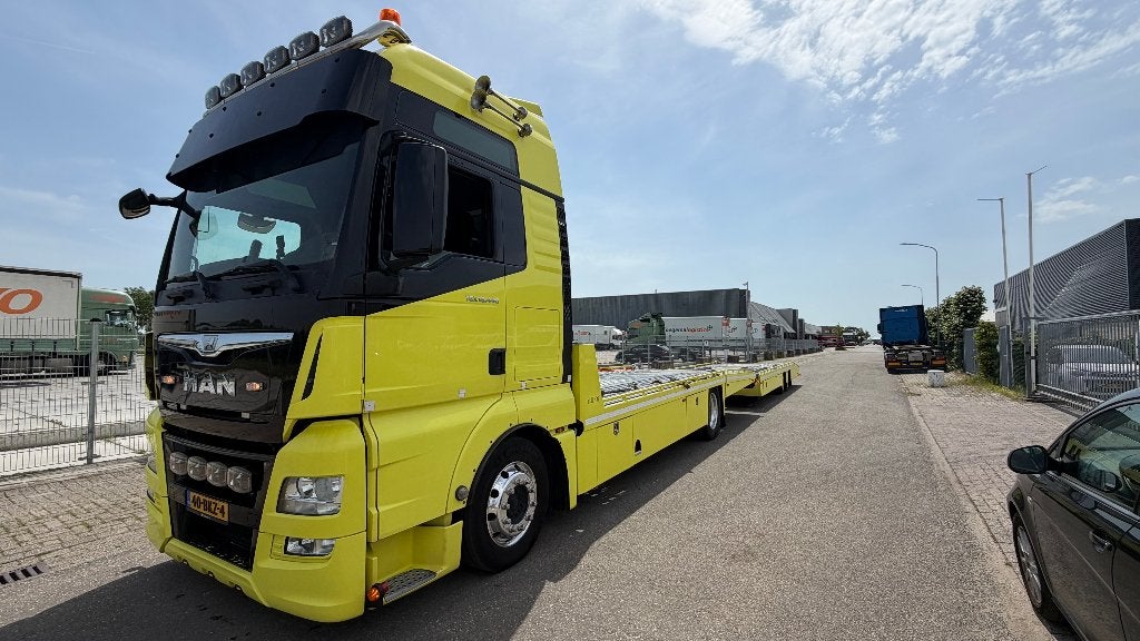 Complete Tijhof Autotransporter MAN TGX + TA12000 Aanhanger, MAN, Geel, Te koop, Sound system