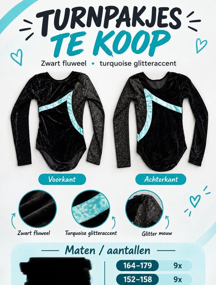 Turnpakjes te koop - Zwart fluweel met turquoise glitter, Ophalen of Verzenden, Zo goed als nieuw, Meisje
