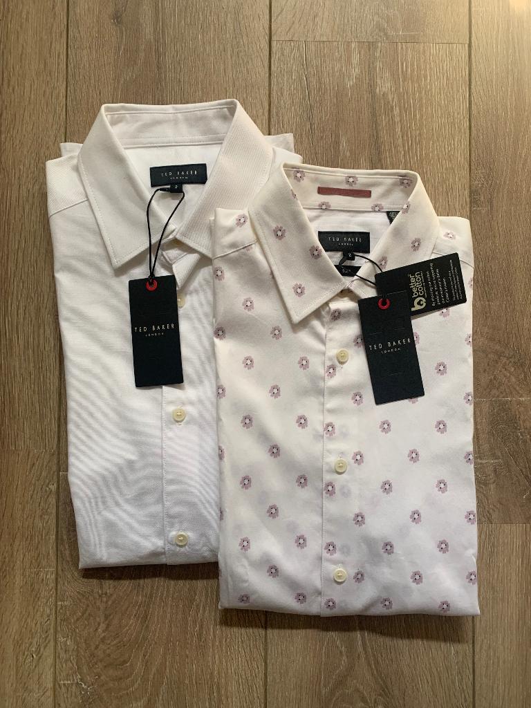Ted Baker Set 2x overhemden shirts SLIM korte mouw 2= S/46, Kleding | Heren, Overhemden, Nieuw, Halswijdte 38 (S) of kleiner, Wit