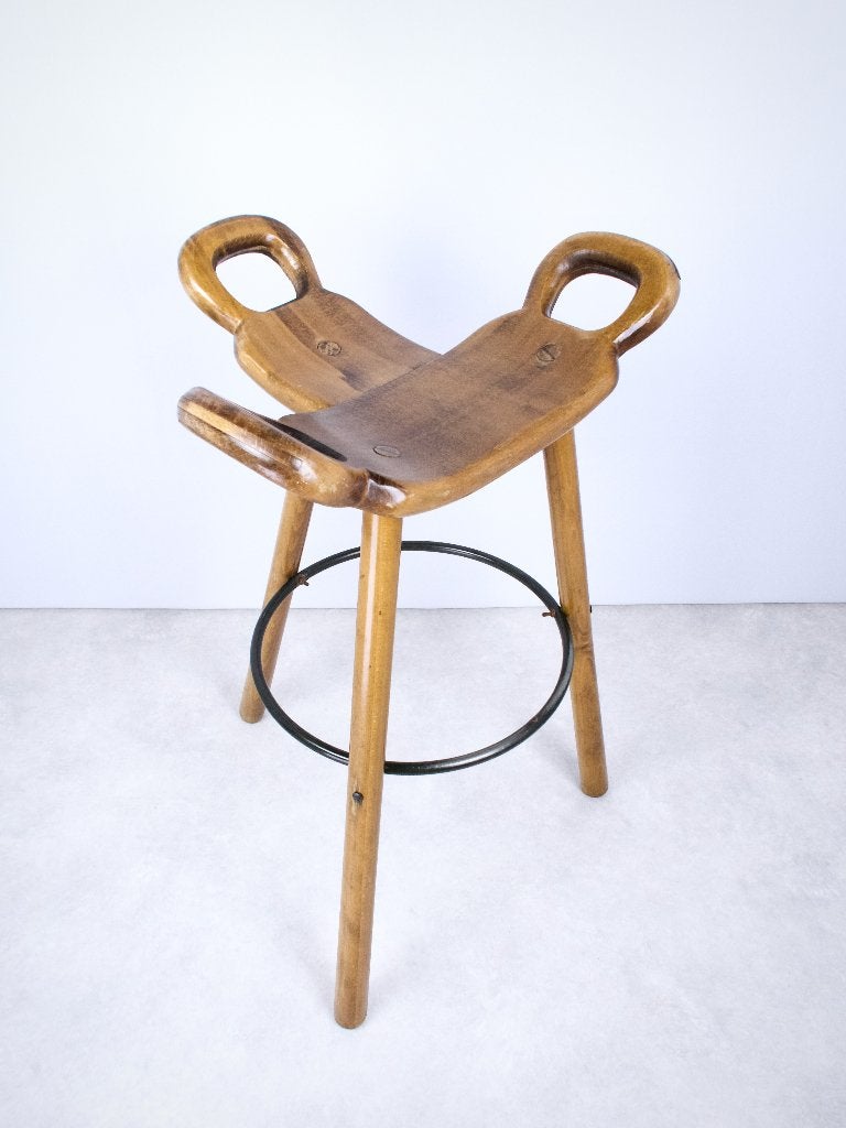 barkruk Marbella Sergio Rodrigues Spaans hout 70s, Huis en Inrichting, Gebruikt, -, -, 60 tot 90 cm