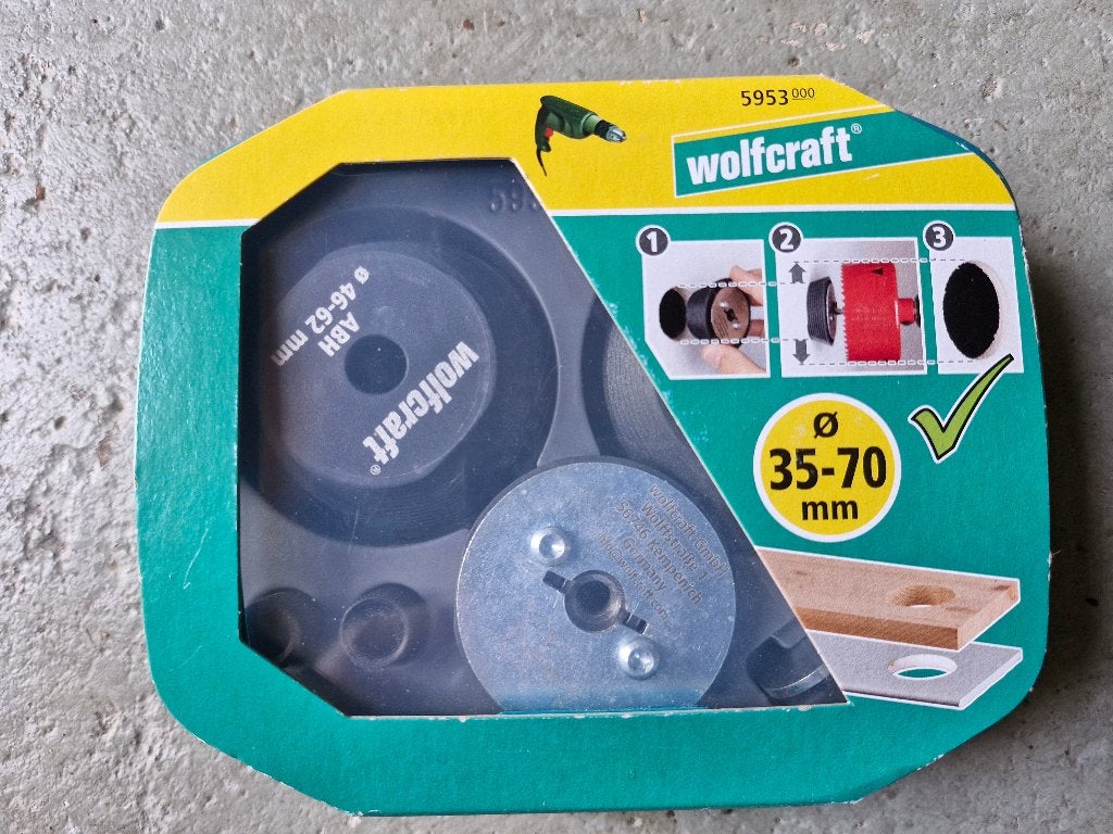 wolfcraft Hulpstuk vergroten gaten met een gatenzaag, Ophalen of Verzenden, Zo goed als nieuw, Overige typen