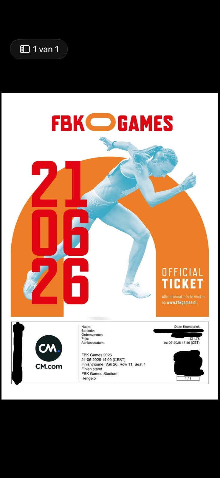 FBK games ticket finish tribune, Tickets en Kaartjes, Eén persoon
