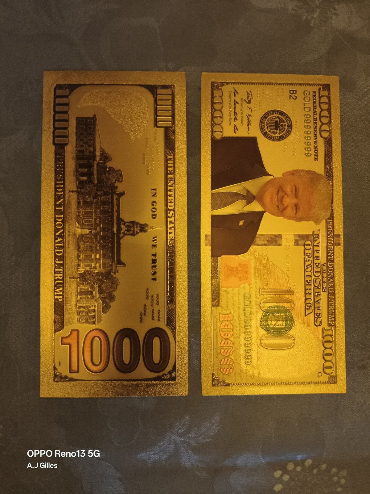 Gouden Donald Trump 1000 Dollar Herdenkingsbiljet, Ophalen of Verzenden, Overige typen