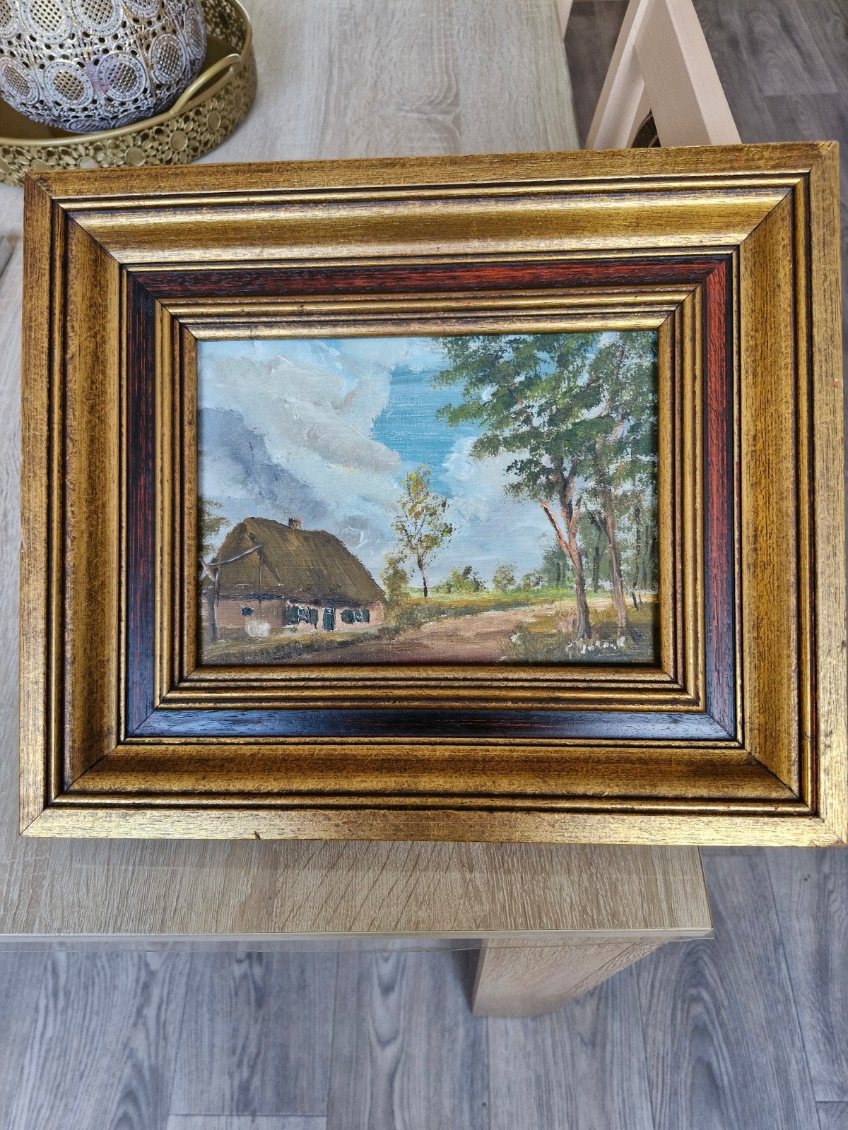 Olieverfschilderij: Boerderij in Landschap met Bomen, Doek, Ophalen of Verzenden, Landschap, Olieverf