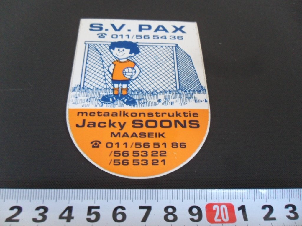 sticker België Maaseik JACKY SOONS metaalkonstruktie SV PAX, Ophalen, Zo goed als nieuw