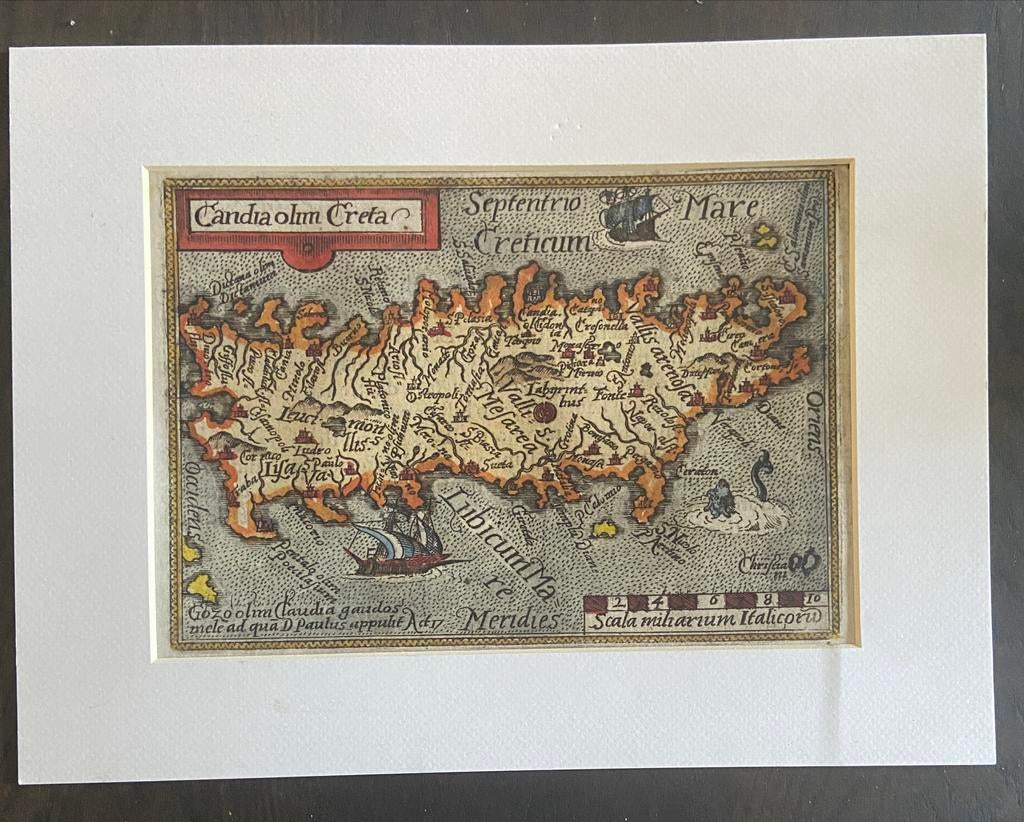 Reproductie oude kaart Kreta 29x20 cm in passe-partout, Boeken, Atlassen en Landkaarten, Voor 1800, Europa Overig, Ophalen of Verzenden