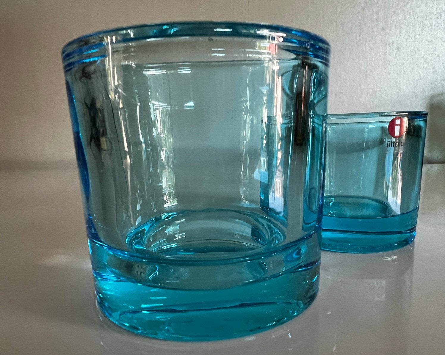 Iittala Kivi Glas Kandelaar Light Blue 80 mm 2002, Ophalen of Verzenden, Kandelaar, Iittala, Glas