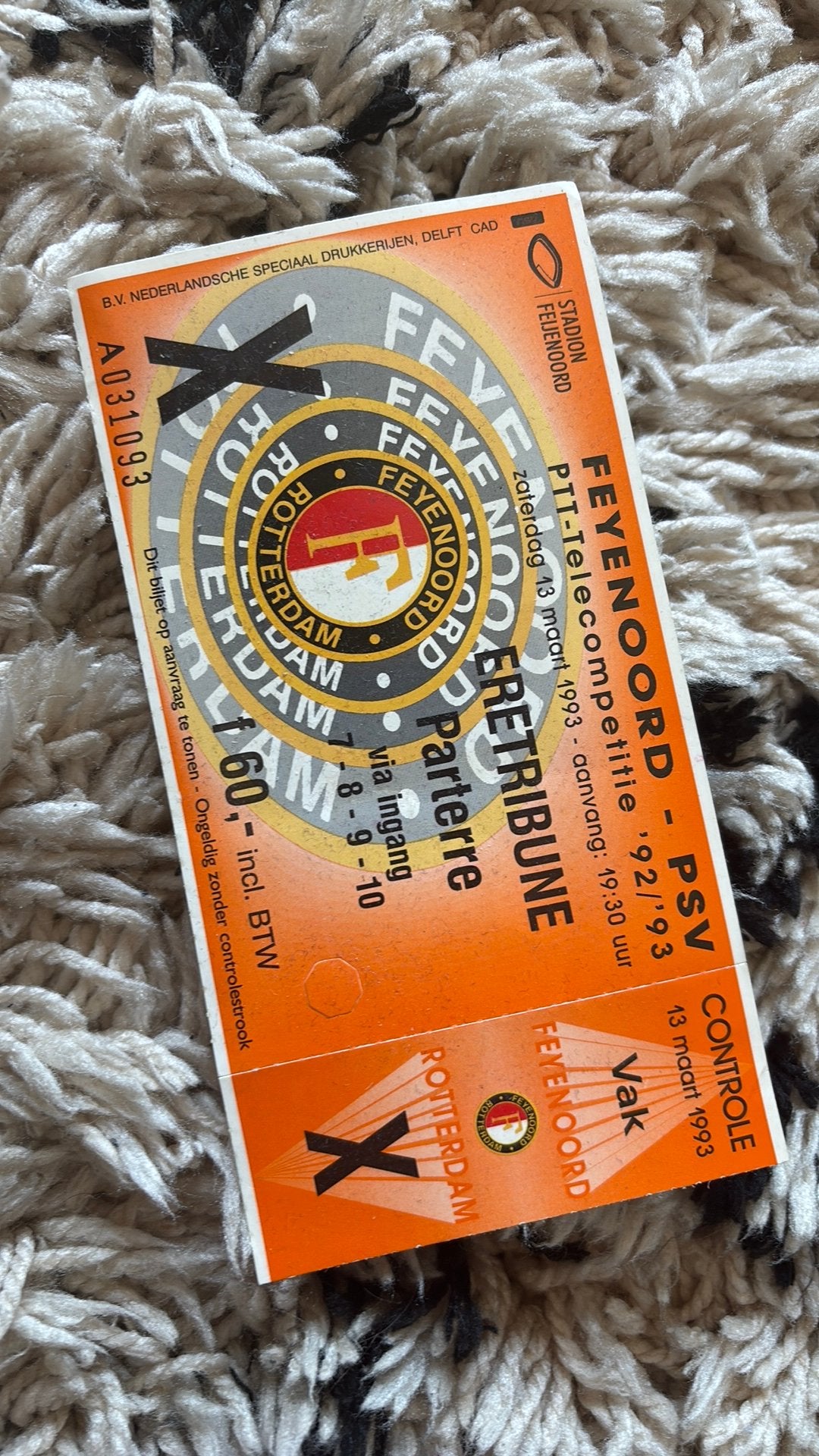 Oud stadiontticket kaartje feyenoord, Verzenden, Feyenoord