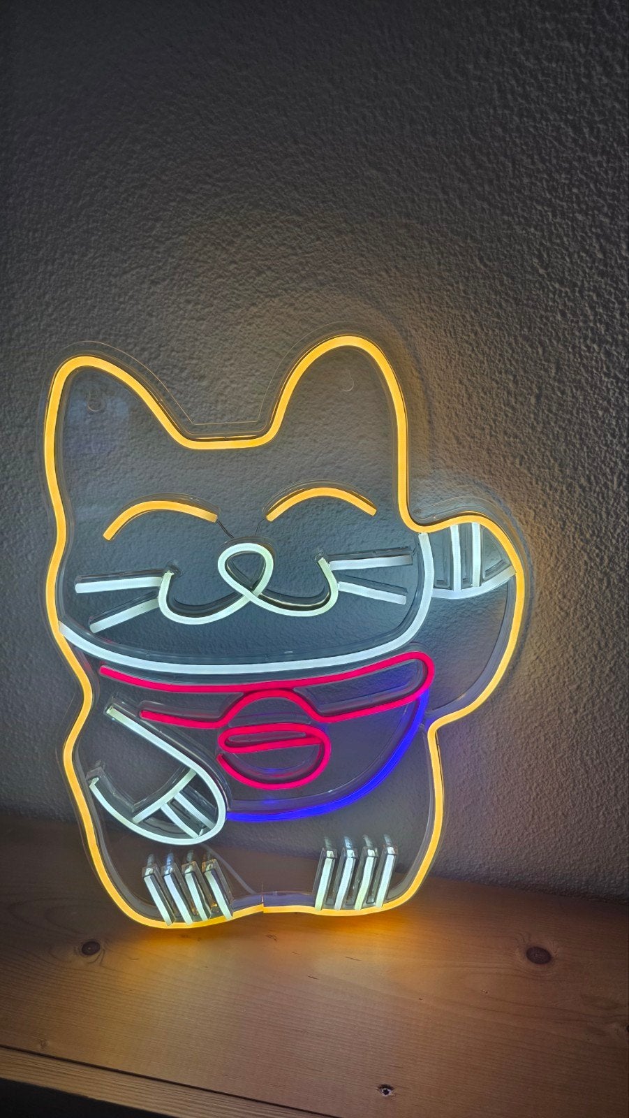 Neon Lucky Cat LED Wandlamp - Neon Stijl, Ophalen of Verzenden, Nieuw, Overige materialen, Neon, Japans, Speels, Modern