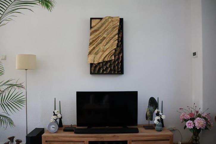 Uniek 3D Kunstwerk: Goudkleurig Reliëf Schilderij, Ophalen of Verzenden
