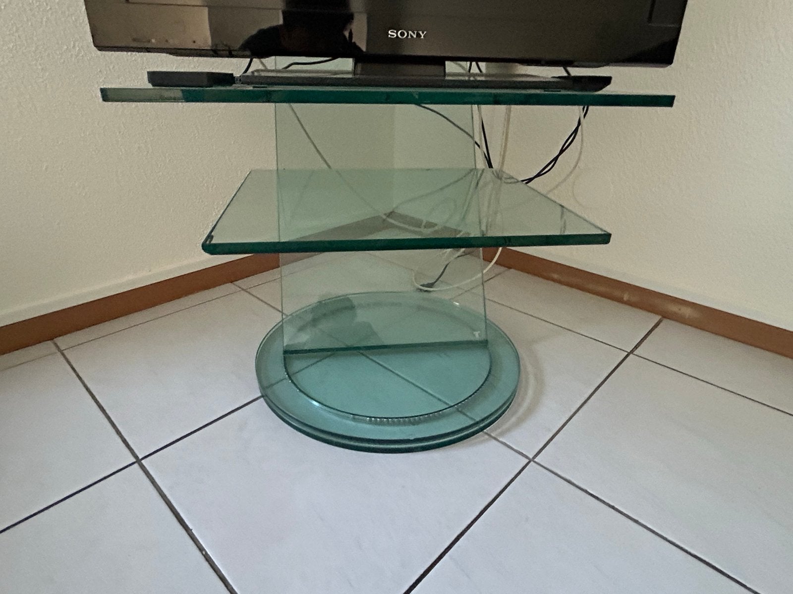 TONELLI Design Glazen TV-meubel/Bijzettafel, Huis en Inrichting, Gebruikt, Glas, Minder dan 100 cm, 50 tot 75 cm