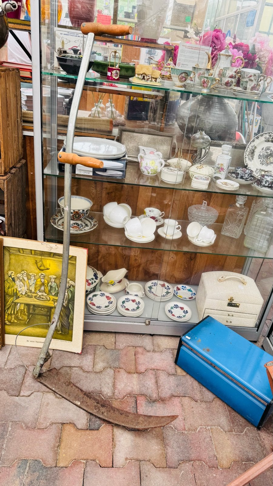 Antieke zeis met houten handvatten, Antiek en Kunst, Ophalen of Verzenden
