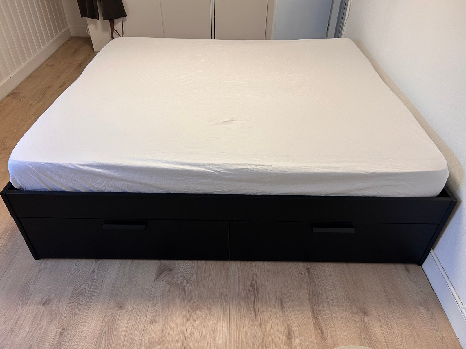 Zwart bed ikea Brimnes met 4 opberglades, 180x200 cm, Ophalen, Gebruikt, Zwart, Tweepersoons