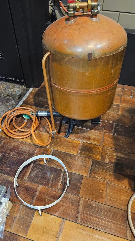 Koperen bier brouwketel met hevelfilter, Ophalen, Gebruikt
