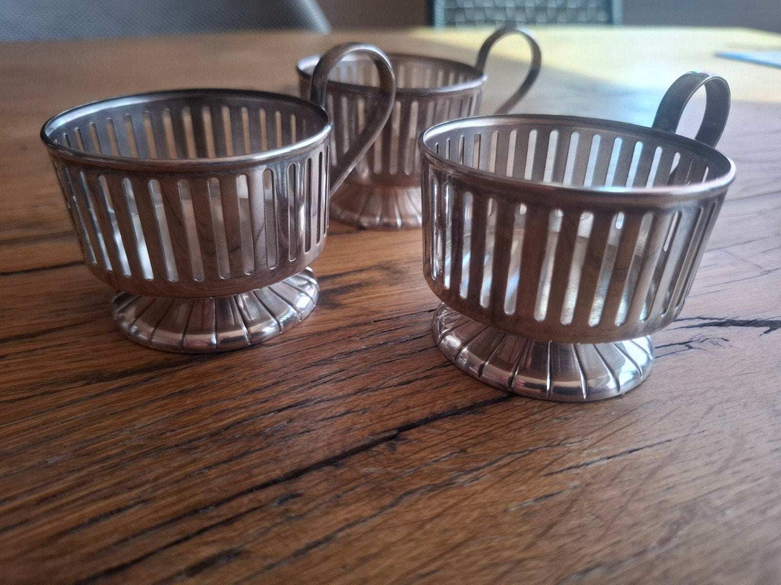 3 Vintage verzilverde DE theeglashouders, Ophalen
