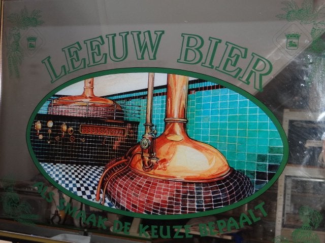 Leeuw Bier Spiegel. 62X46 cm., Verzamelen, Ophalen, Zo goed als nieuw, Reclamebord, Plaat of Schild, Leeuw