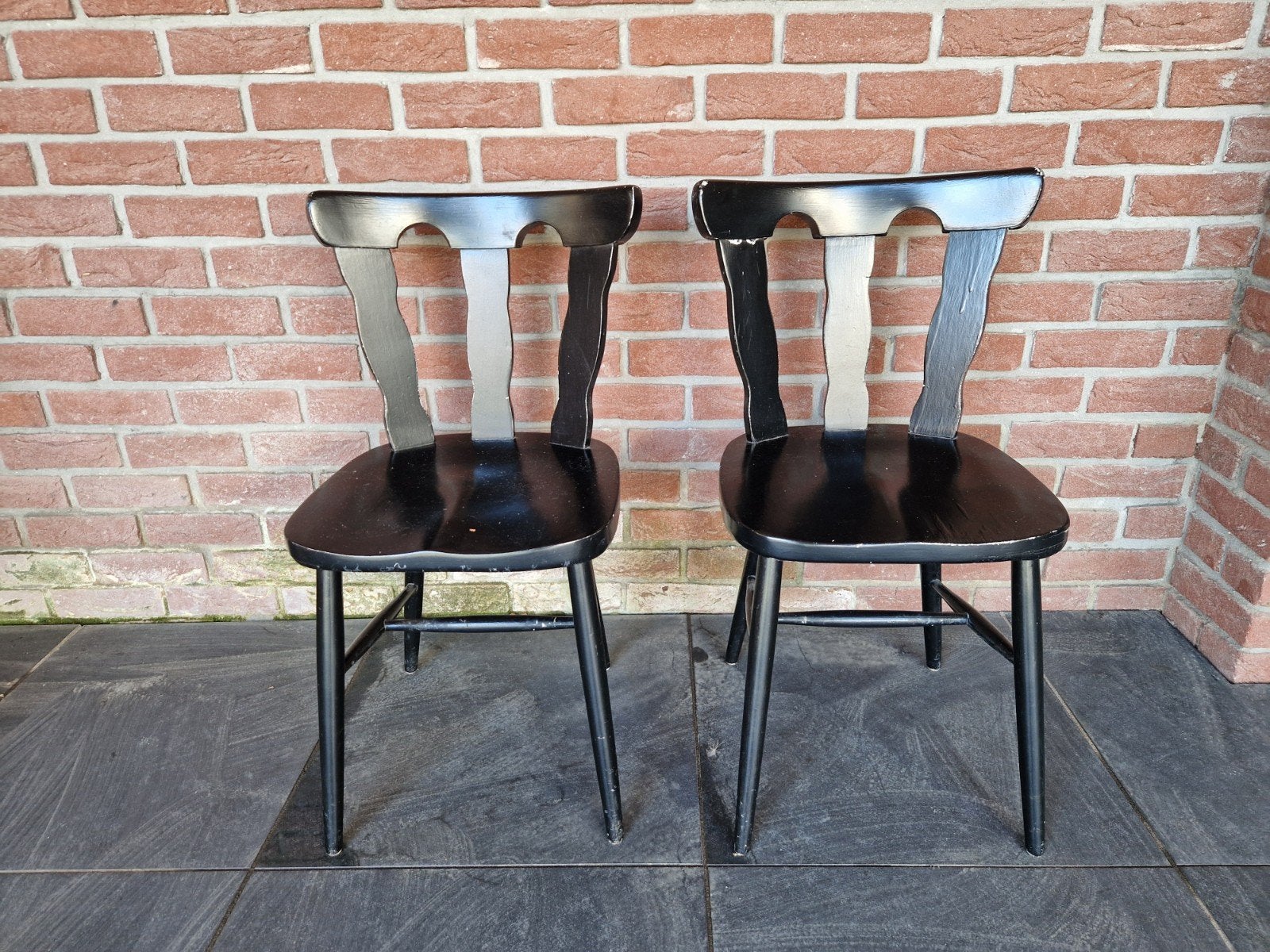 Set van 2 zwarte houten cafestoelen, Ophalen