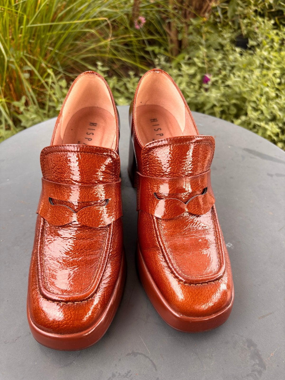 Hispanitas lakleren loafers met blokhak, Bruin, Nieuw, Ophalen of Verzenden, Schoenen met hoge hakken
