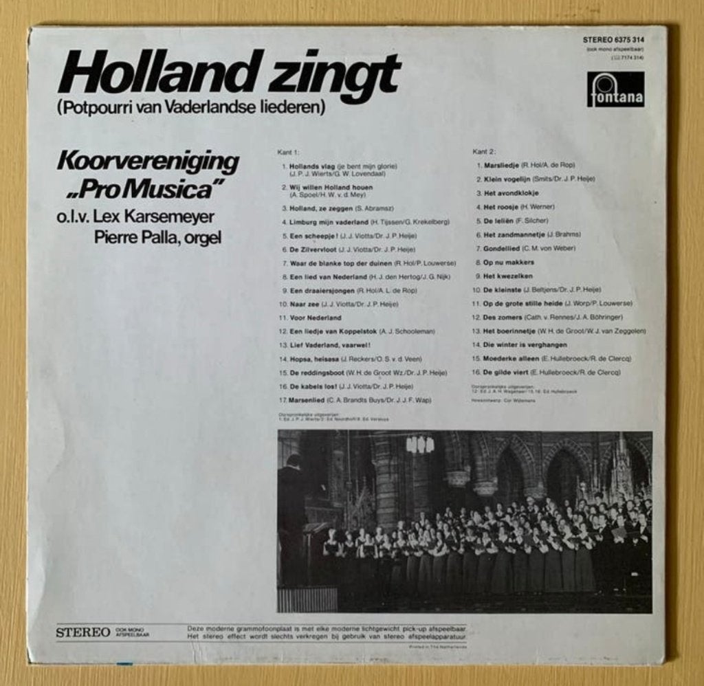 Holland Zingt - Koorvereniging Pro Musica (LP), Ophalen of Verzenden, Gebruikt, 12 inch, Levenslied of Smartlap