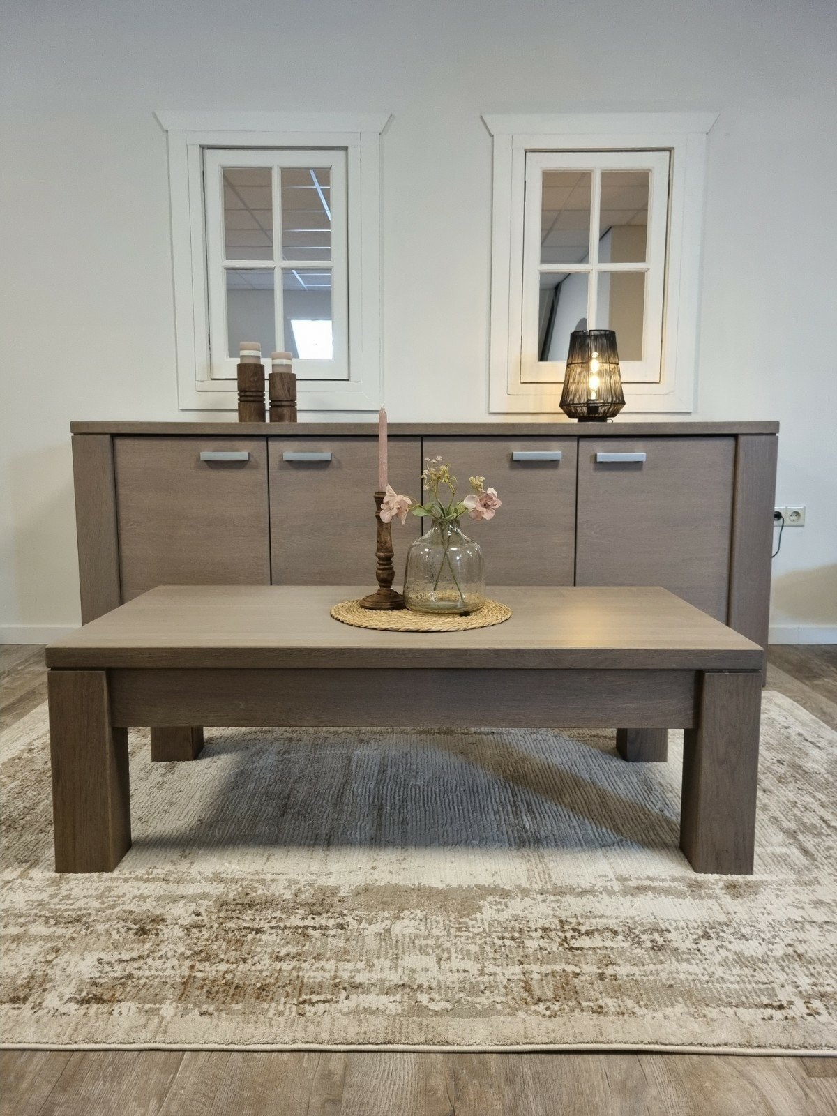 Nieuw eiken dressoir en salontafel set, Ophalen, Nieuw, Rechthoekig, 200 cm of meer